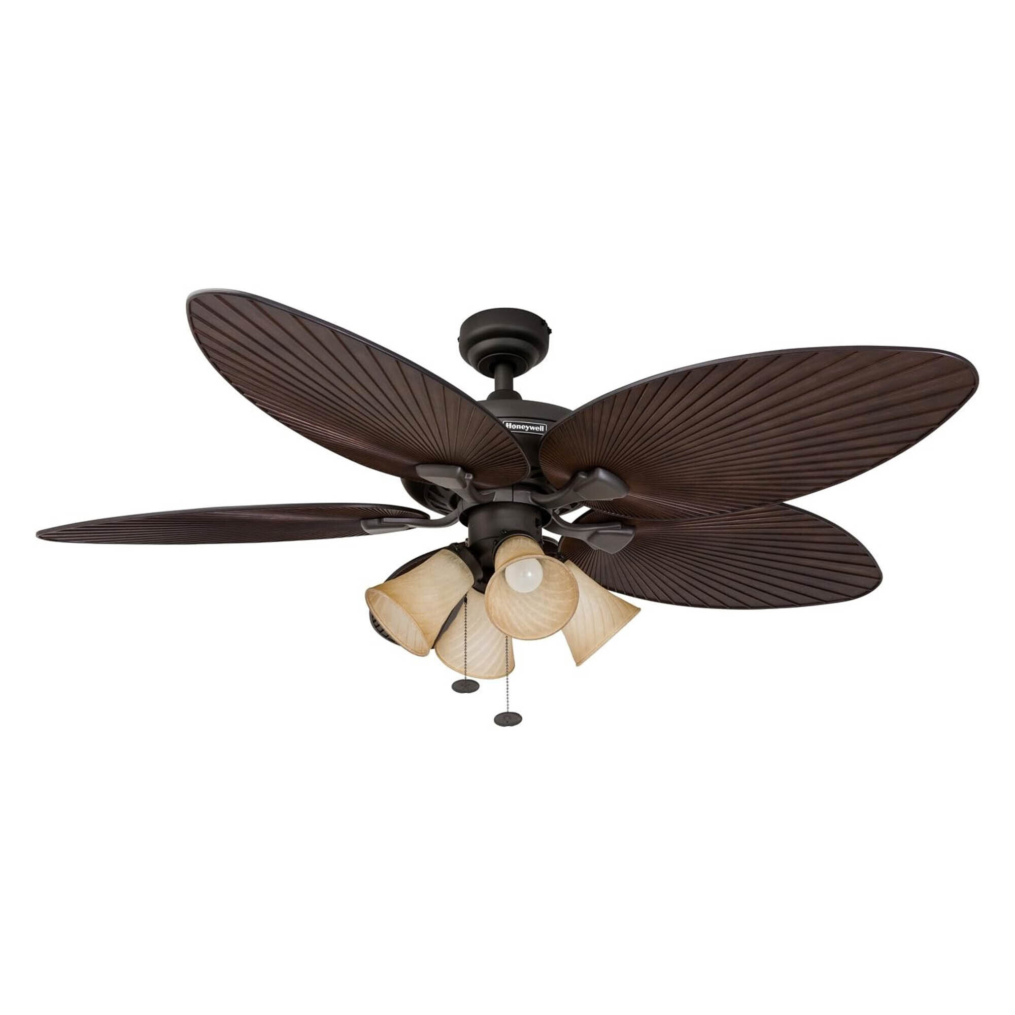 Honeywell, 52in. Palm Isl Tropical Ceiling Fan 4-Light, Fan Diameter 52 in, Fan Blade Span 50-54 Air Delivery 4325 cfm, Model# 50203